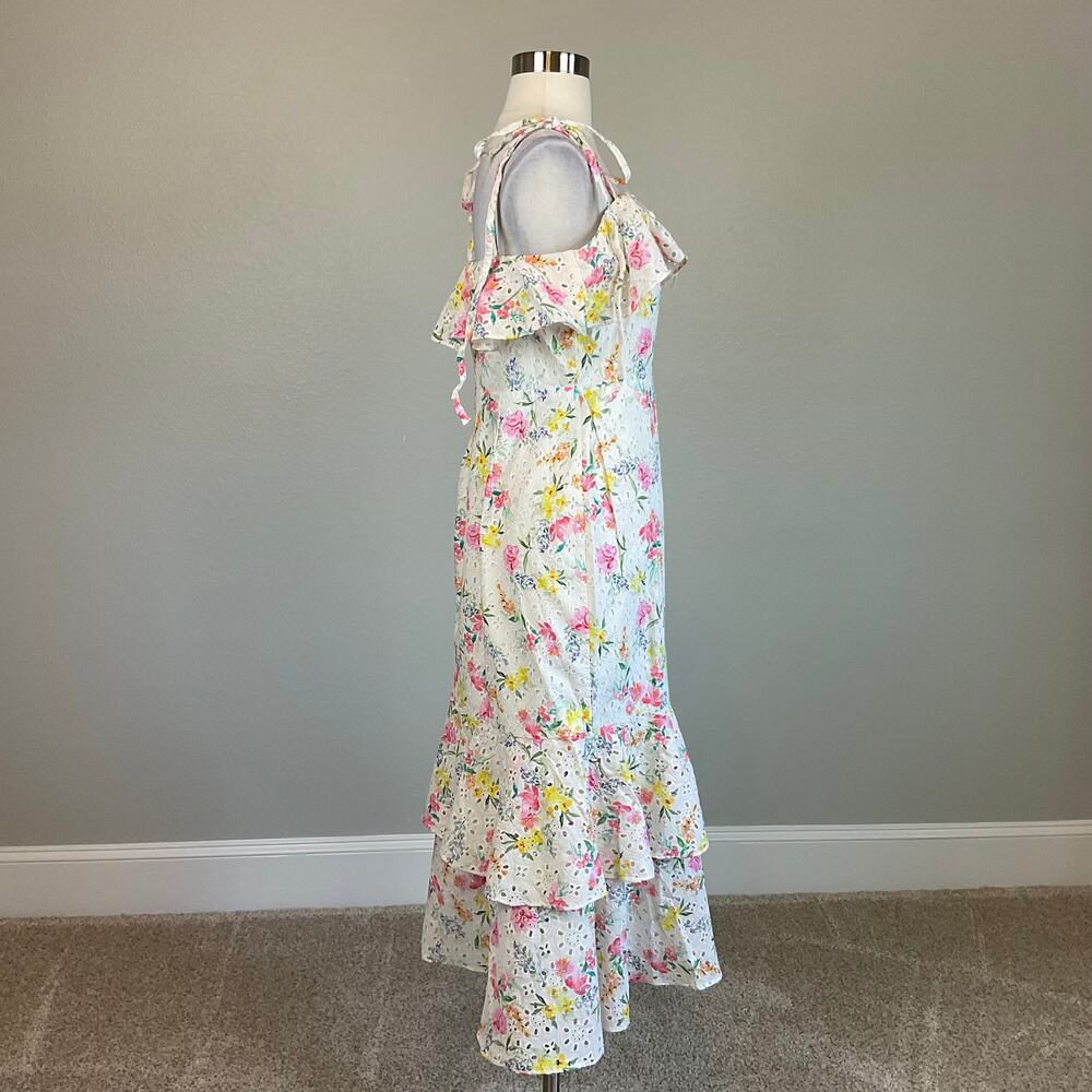 Yumi Kim Floral Cotton Eyelet Lace A-Line Midi San Juan Dress White Size 10 - Picture 4 of 11